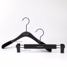 DL357 Black wood hanger for top and pants black velvet lotus wood hanger custom logo hangers